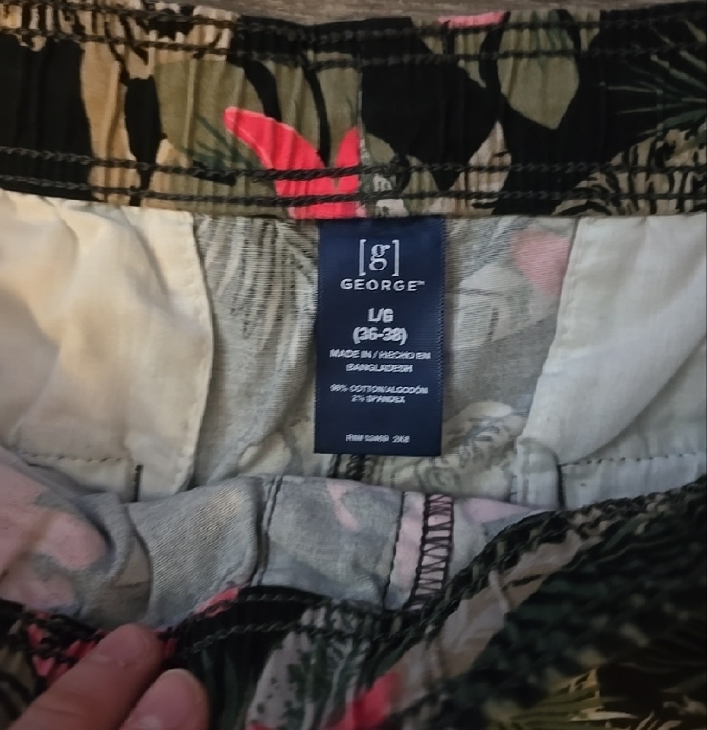 Men's Black Tropical Floral Tiger Shorts with Pink Flowers - Picture 2 of 4